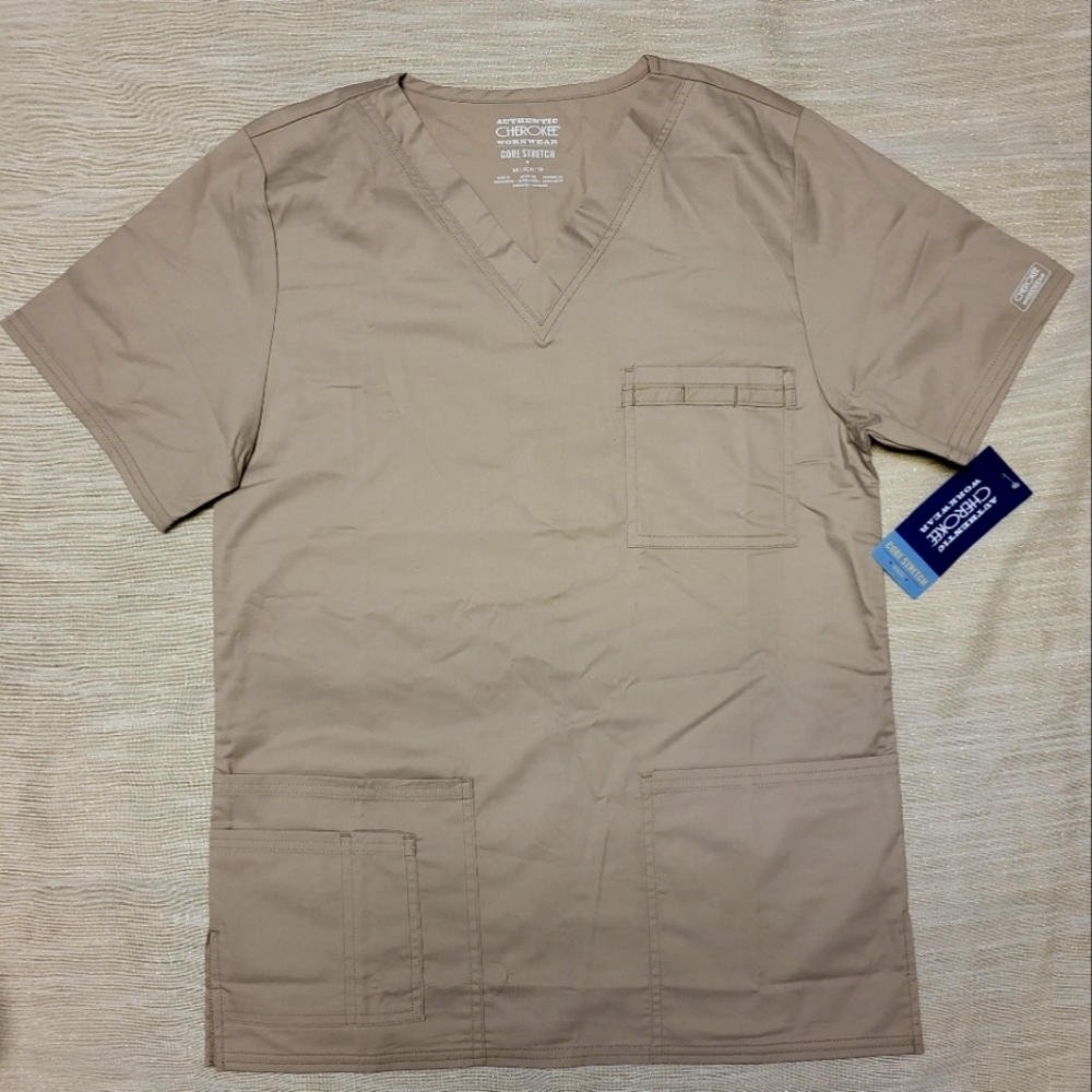 Cherokee unisex scrubs top, Khaki, XS